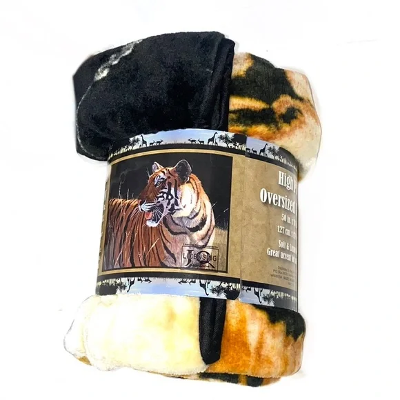 Safari Tiger High Pile Oversized Wild Life Plush Throw Blanket 50x70 - Picture 2 of 3